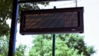 LED platform sign listing arriving trains at a Sacramento Regional Transit light rail station