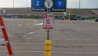 Solar-powered LED parking count sign showing available spaces in the East Economy lot at Denver International Airport