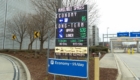 Full-colour LED sign at Memphis International Airport showing available spaces for economy and long-term parking alongside the daily rates